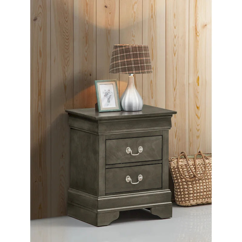 Comodino tradizionale Louis Philippe in legno con 2 cassetti