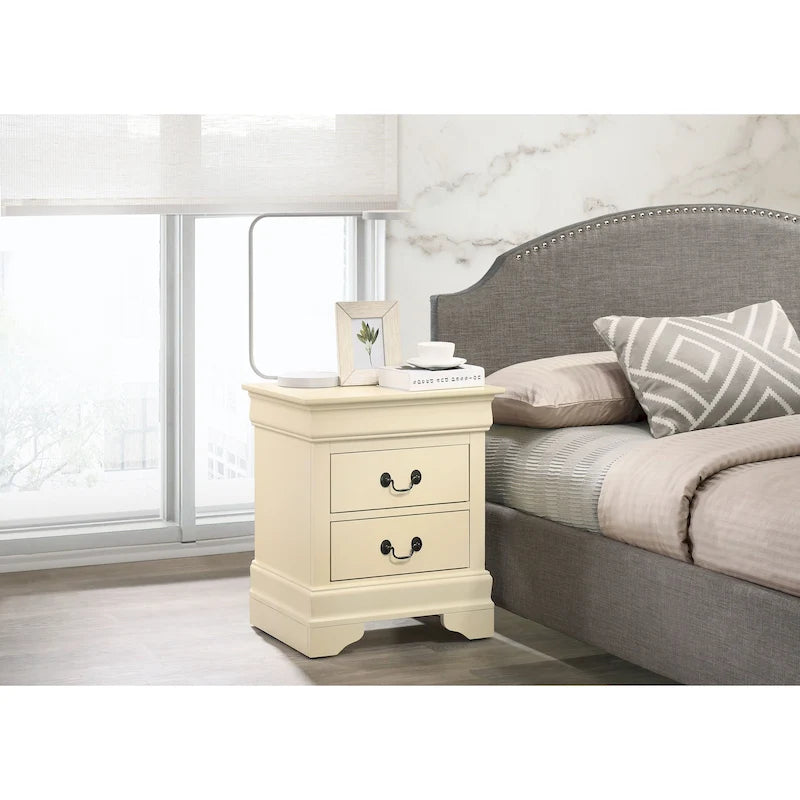 Comodino tradizionale Louis Philippe in legno con 2 cassetti