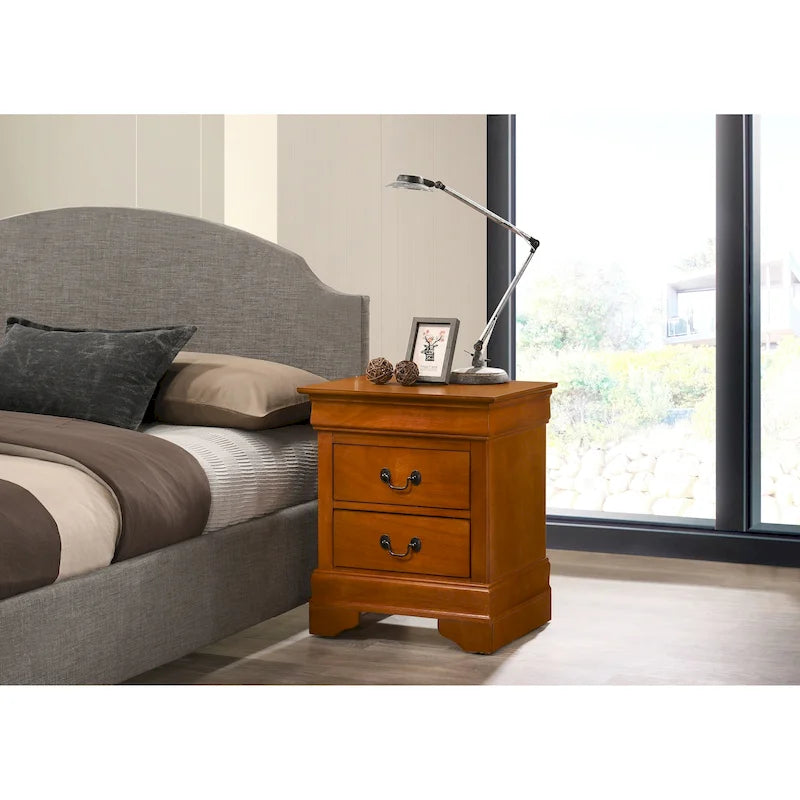 Comodino tradizionale Louis Philippe in legno con 2 cassetti