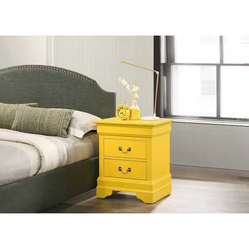 Comodino tradizionale Louis Philippe in legno con 2 cassetti