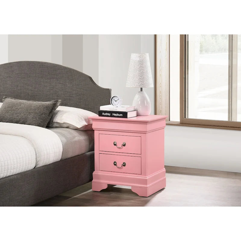 Comodino tradizionale Louis Philippe in legno con 2 cassetti