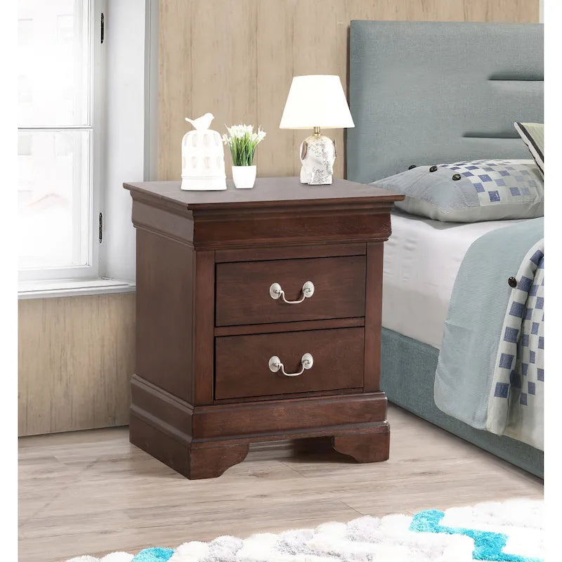 Comodino tradizionale Louis Philippe in legno con 2 cassetti
