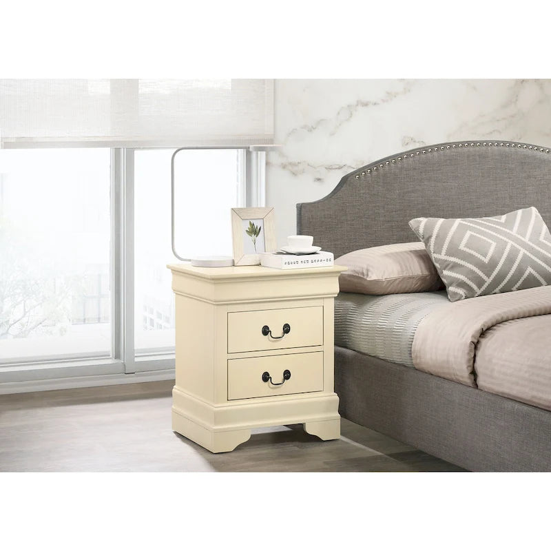 Comodino tradizionale Louis Philippe in legno con 2 cassetti