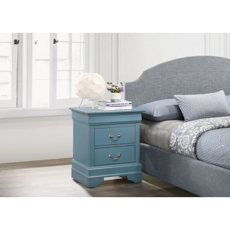 Comodino tradizionale Louis Philippe in legno con 2 cassetti