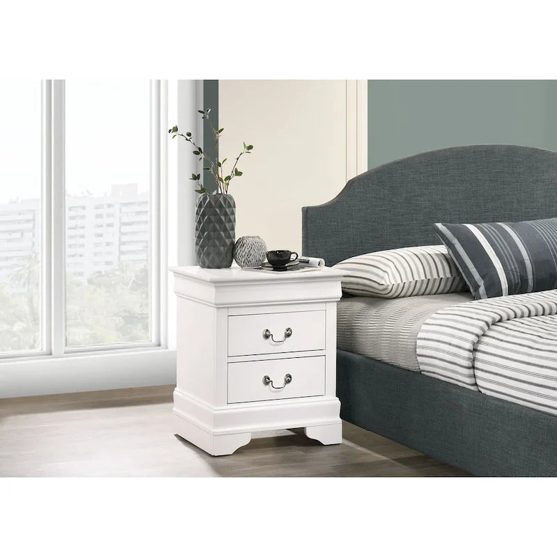 Comodino tradizionale Louis Philippe in legno con 2 cassetti