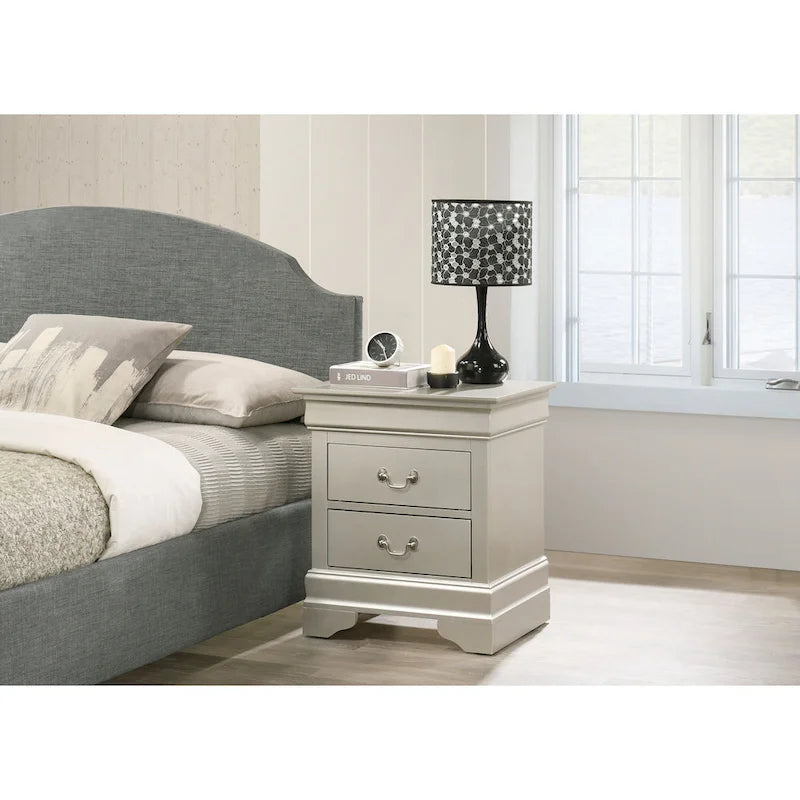 Comodino tradizionale Louis Philippe in legno con 2 cassetti