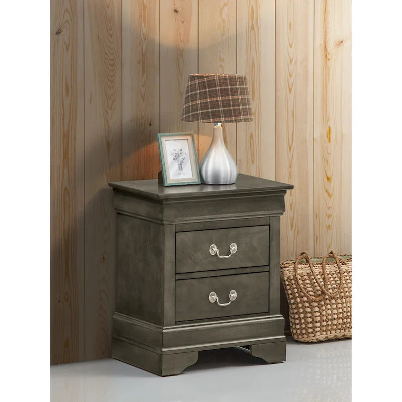 Comodino tradizionale Louis Philippe in legno con 2 cassetti