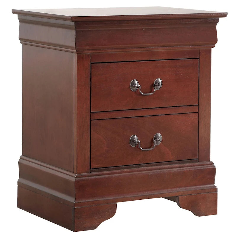 Comodino tradizionale Louis Philippe in legno con 2 cassetti