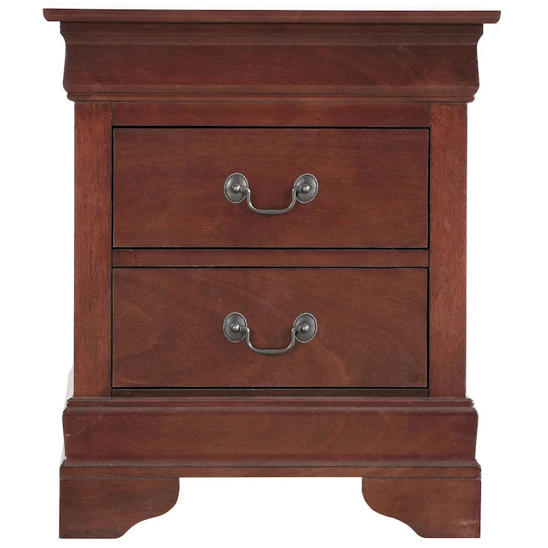 Comodino tradizionale Louis Philippe in legno con 2 cassetti