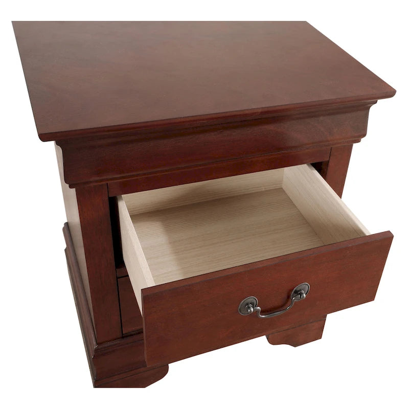 Comodino tradizionale Louis Philippe in legno con 2 cassetti