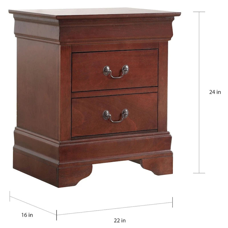 Comodino tradizionale Louis Philippe in legno con 2 cassetti