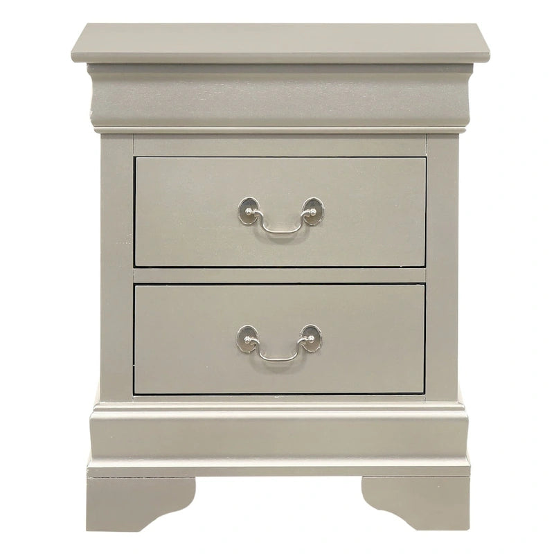 Comodino tradizionale Louis Philippe in legno con 2 cassetti