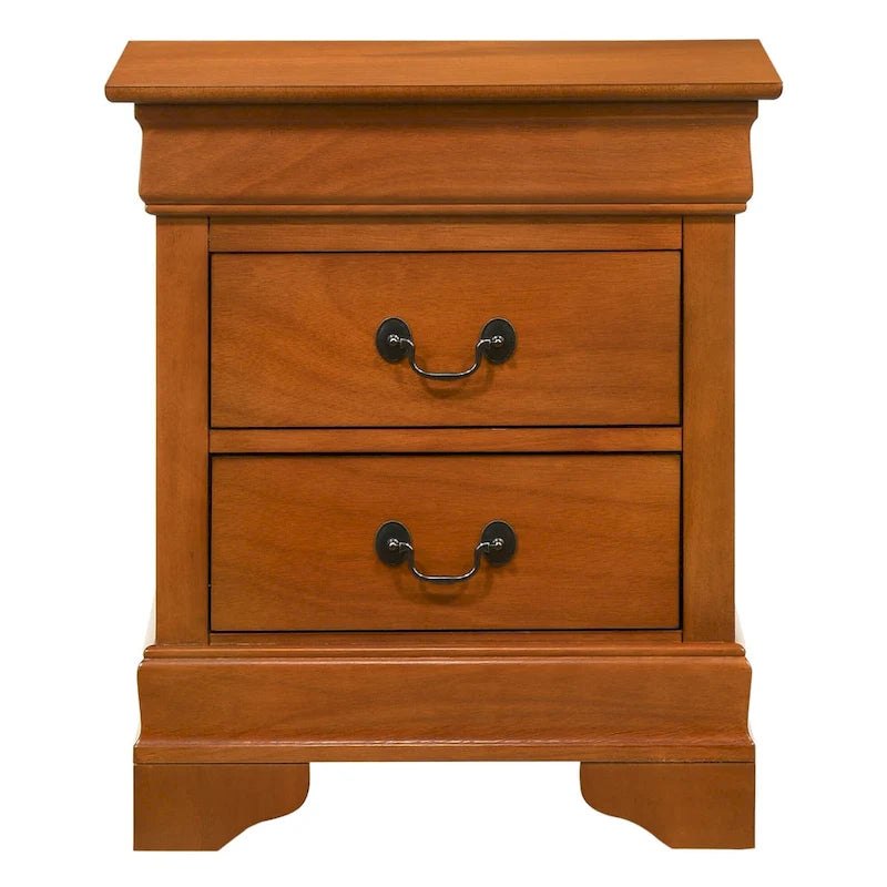 Comodino tradizionale Louis Philippe in legno con 2 cassetti