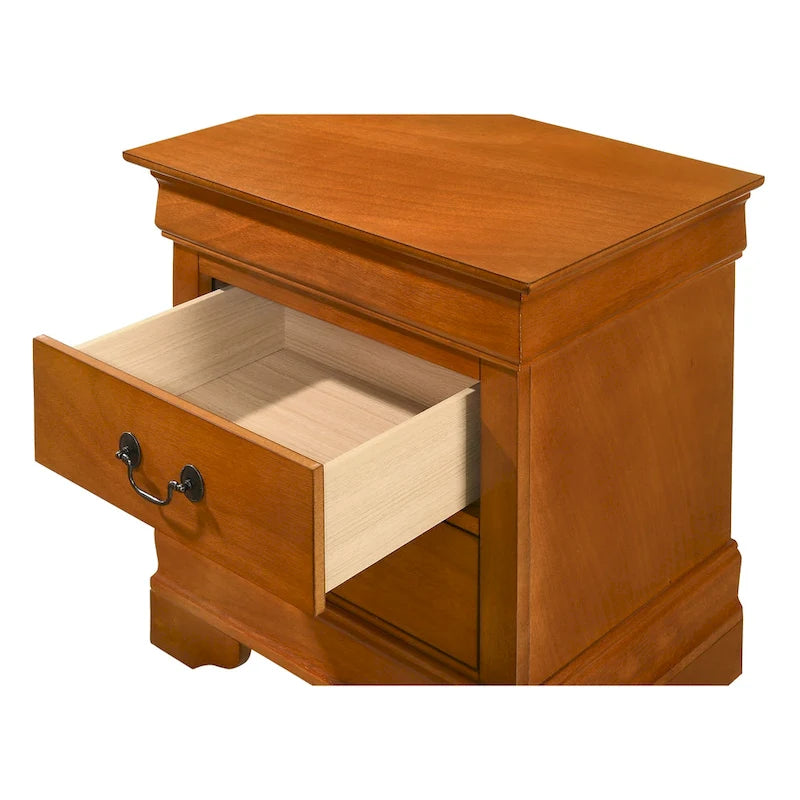 Comodino tradizionale Louis Philippe in legno con 2 cassetti