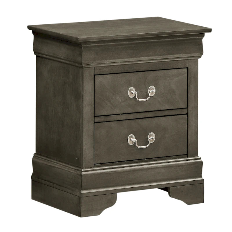 Comodino tradizionale Louis Philippe in legno con 2 cassetti