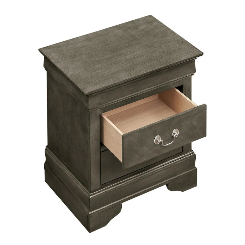Comodino tradizionale Louis Philippe in legno con 2 cassetti
