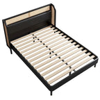 Letto a piattaforma Queen in legno Rattan Cannage Moderno, Nero