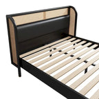 Letto a piattaforma Queen in legno Rattan Cannage Moderno, Nero