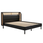 Letto a piattaforma Queen in legno Rattan Cannage Moderno, Nero