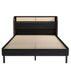 Letto a piattaforma Queen in legno Rattan Cannage Moderno, Nero