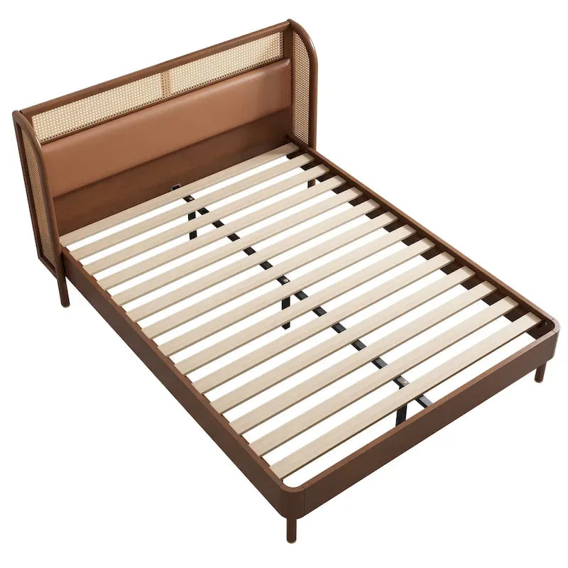 Letto a piattaforma Queen in legno Rattan Cannage Moderno, Nero