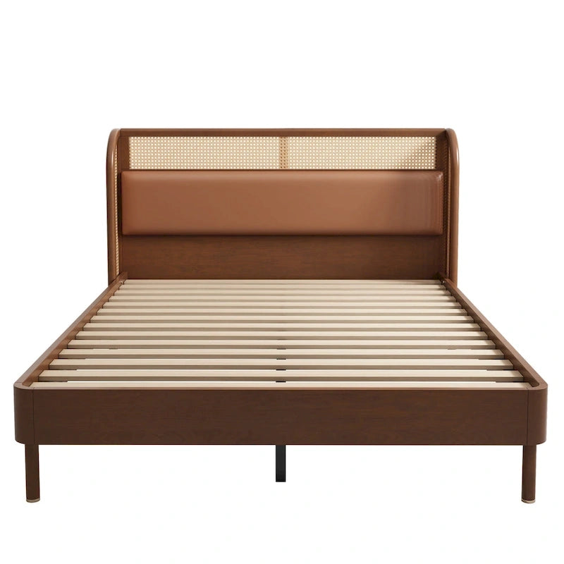 Letto a piattaforma Queen in legno Rattan Cannage Moderno, Nero
