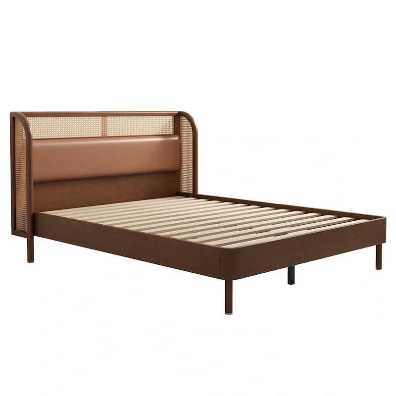 Letto a piattaforma Queen in legno Rattan Cannage Moderno, Nero
