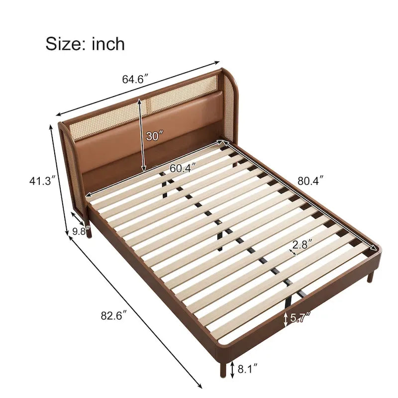 Letto a piattaforma Queen in legno Rattan Cannage Moderno, Nero