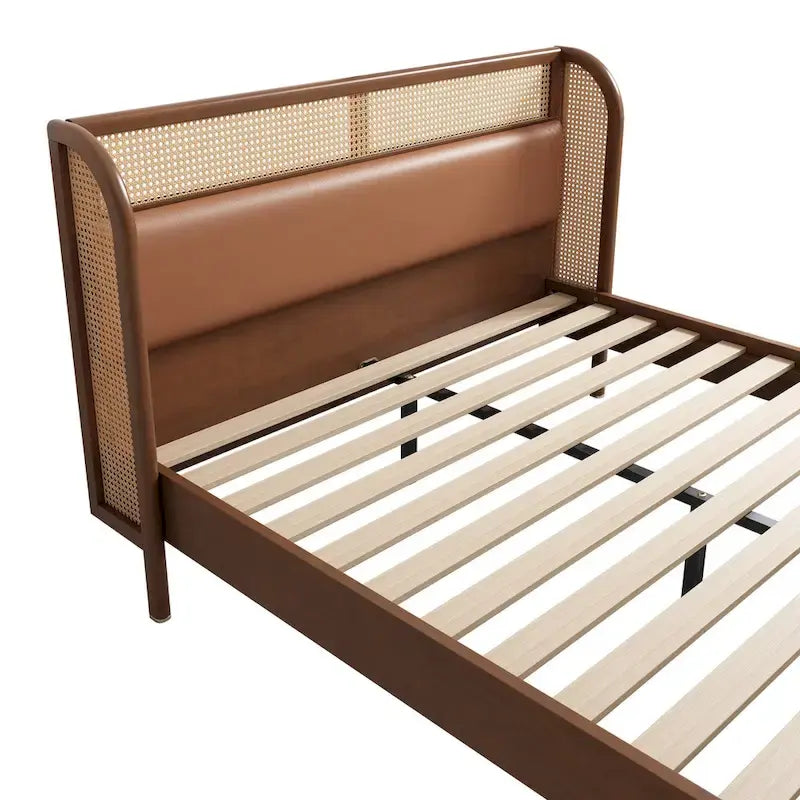 Letto a piattaforma Queen in legno Rattan Cannage Moderno, Nero
