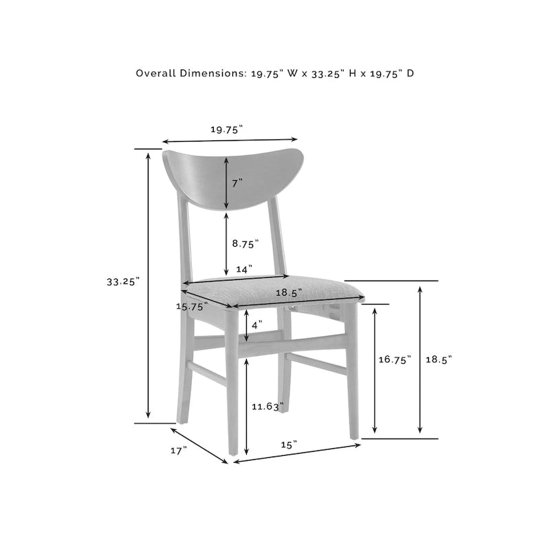 Set di 2 sedie da pranzo in legno con seduta imbottita - 33,25 H x 19,75 L x 19,75 P