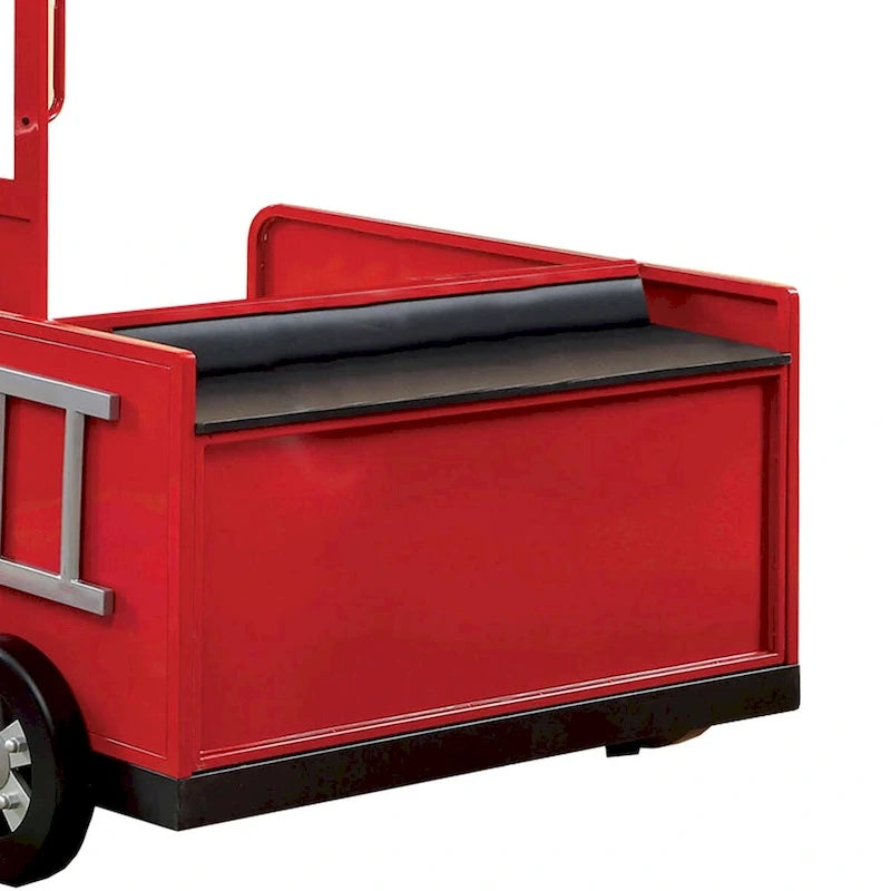 Letto singolo "Metal Fire Truck Design" con contenitore a scomparsa, Rosso e Nero