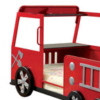 Letto singolo "Metal Fire Truck Design" con contenitore a scomparsa, Rosso e Nero