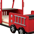 Letto singolo "Metal Fire Truck Design" con contenitore a scomparsa, Rosso e Nero