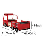 Letto singolo "Metal Fire Truck Design" con contenitore a scomparsa, Rosso e Nero