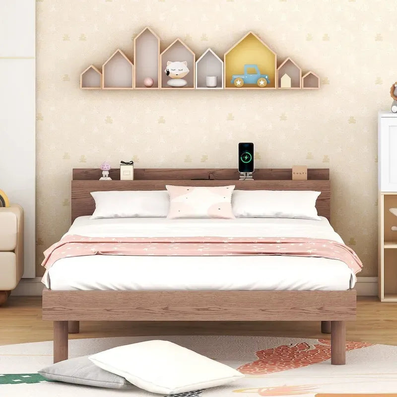 Struttura letto a piattaforma una piazza e mezza con porte USB