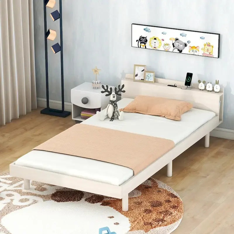 Struttura letto a piattaforma una piazza e mezza con porte USB