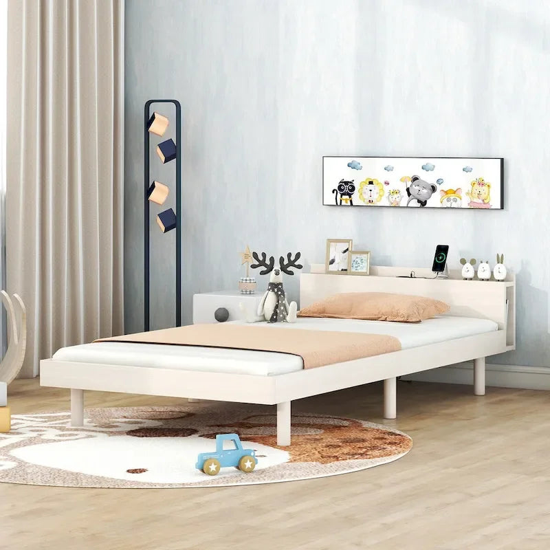 Struttura letto a piattaforma una piazza e mezza con porte USB