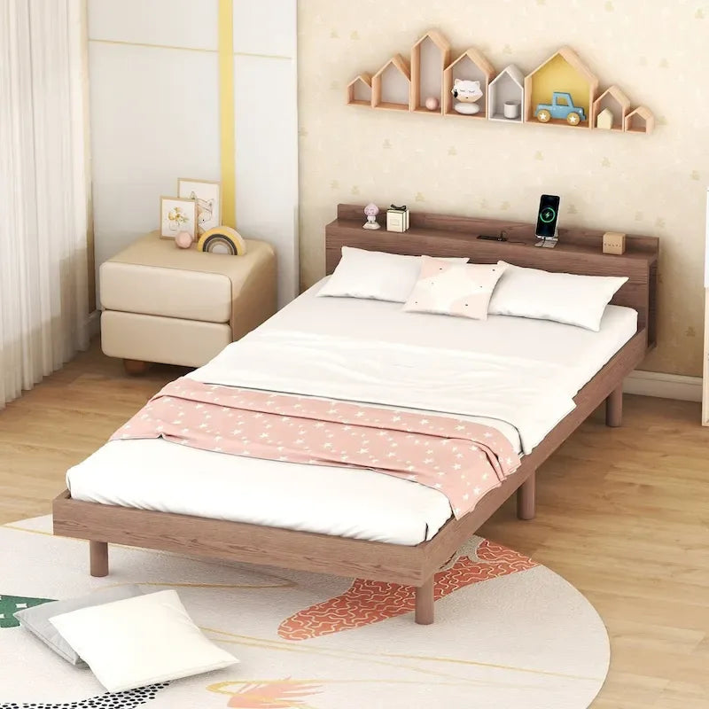 Struttura letto a piattaforma una piazza e mezza con porte USB