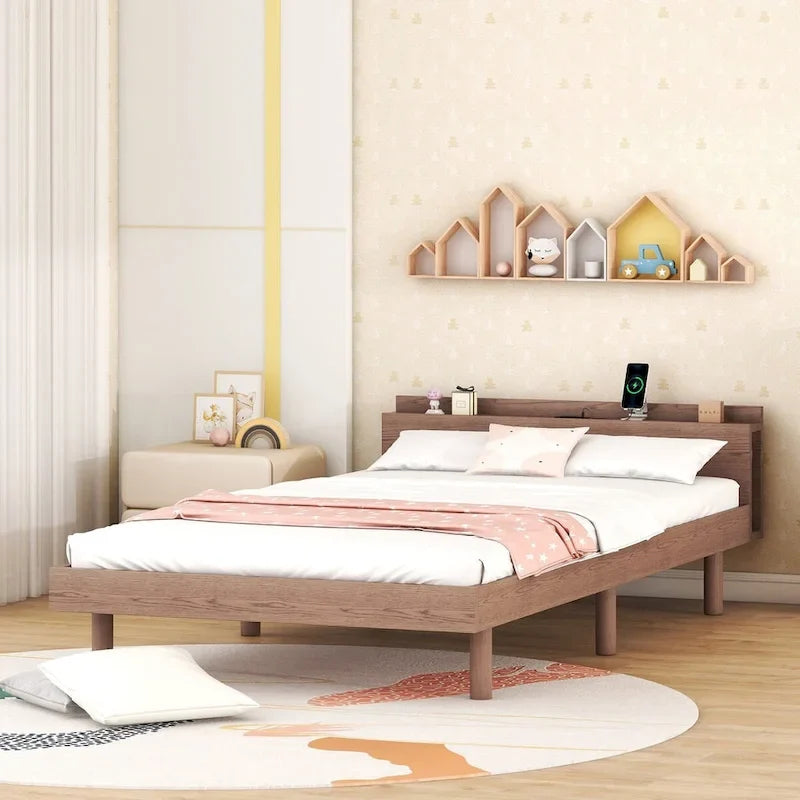 Struttura letto a piattaforma una piazza e mezza con porte USB