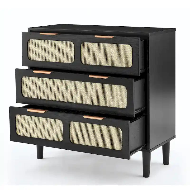 Cassettiera Moderna In Rattan Con Cassetti Ampi E Maniglie In Metallo