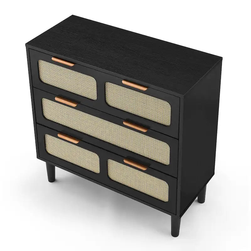 Cassettiera Moderna In Rattan Con Cassetti Ampi E Maniglie In Metallo