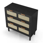 Cassettiera Moderna In Rattan Con Cassetti Ampi E Maniglie In Metallo