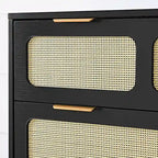 Cassettiera Moderna In Rattan Con Cassetti Ampi E Maniglie In Metallo