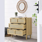 Cassettiera Moderna In Rattan Con Cassetti Ampi E Maniglie In Metallo
