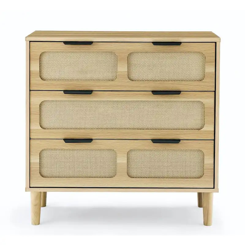 Cassettiera Moderna In Rattan Con Cassetti Ampi E Maniglie In Metallo