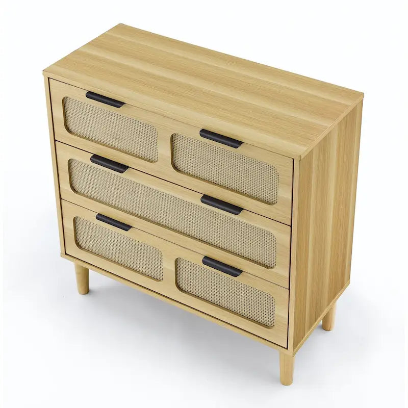 Cassettiera Moderna In Rattan Con Cassetti Ampi E Maniglie In Metallo