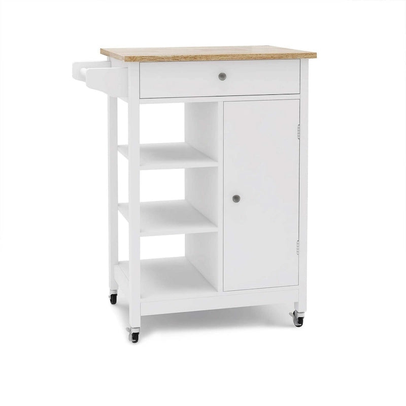 Carrello da cucina bianco con portasciugamani