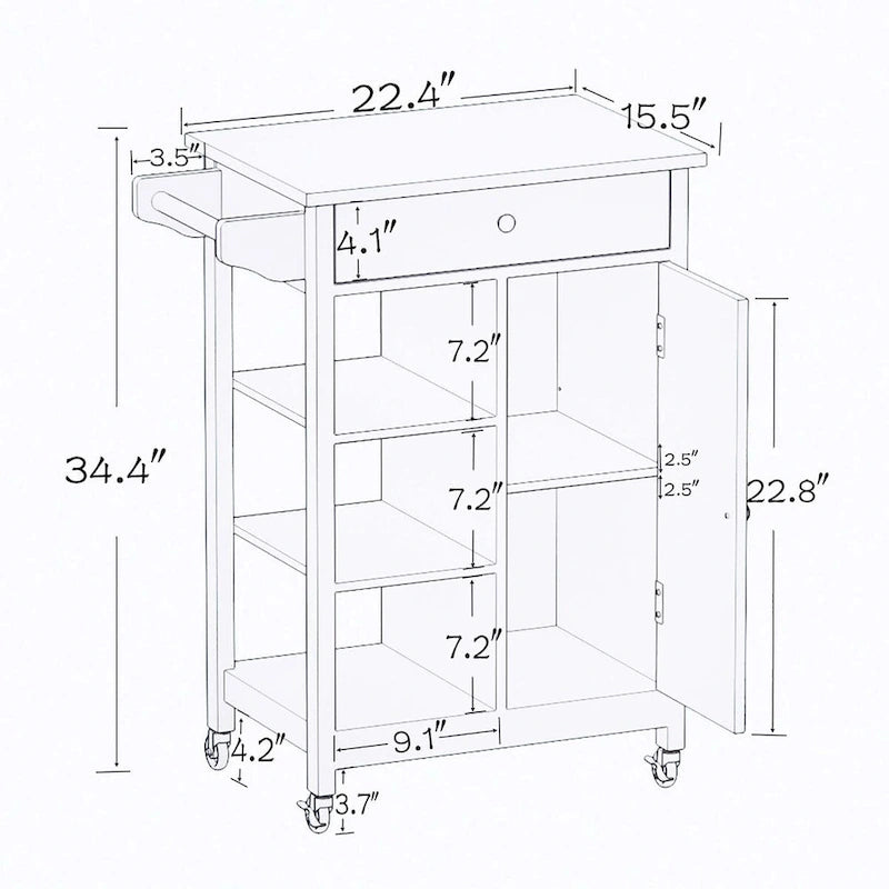 Carrello da cucina bianco con portasciugamani
