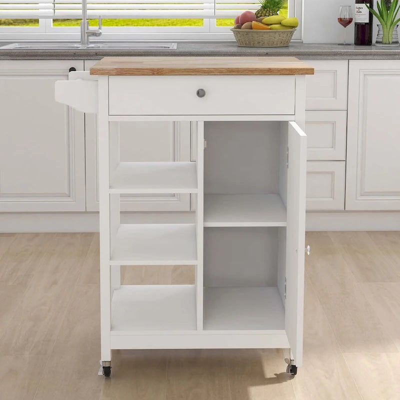 Carrello da cucina bianco con portasciugamani