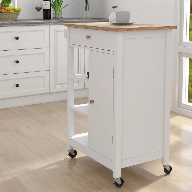 Carrello da cucina bianco con portasciugamani